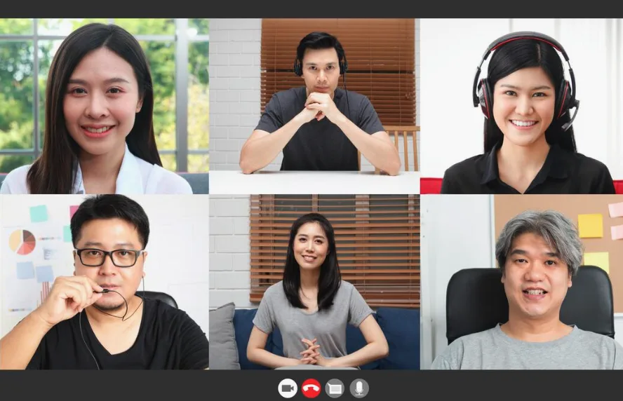 Six candidates each in their own live video interview, side by side