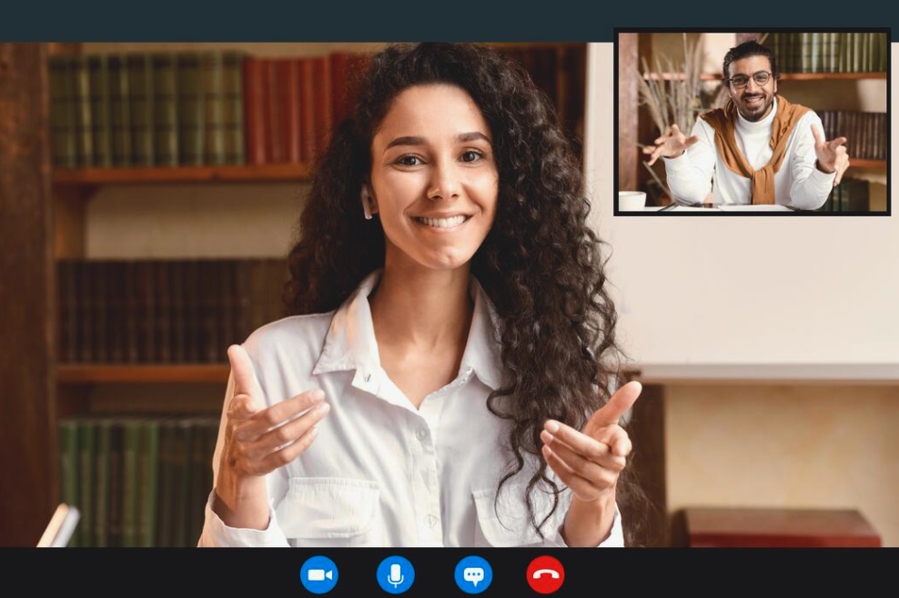 A confident candidate smiling during her video interview